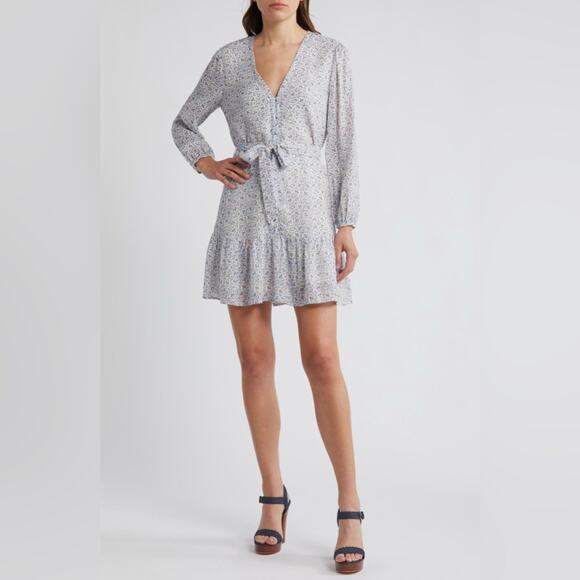 Last One NWT PAIGE Floral Mini Dress in White and Blue Sz 2 - Picture 1 of 8